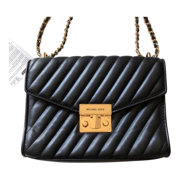 MICHAEL Michael Kors NWT Medium Rose Quilted Leather MD Shoulder Flap Bag Black - Picture 1 of 16